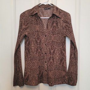 Apt. 9 Brown Paisley Button Down Long Sleeve Blouse